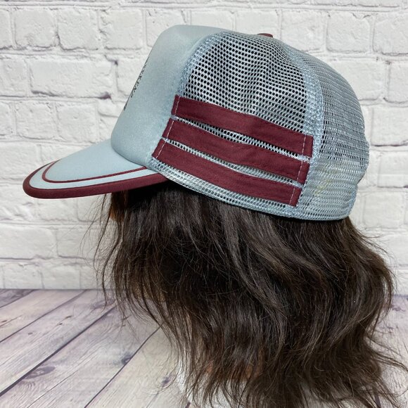 Vintage Trucker hat Mesh Cap Snapback Gray Maroon 3 Stripes Team Two Family 1990 - Picture 2 of 8